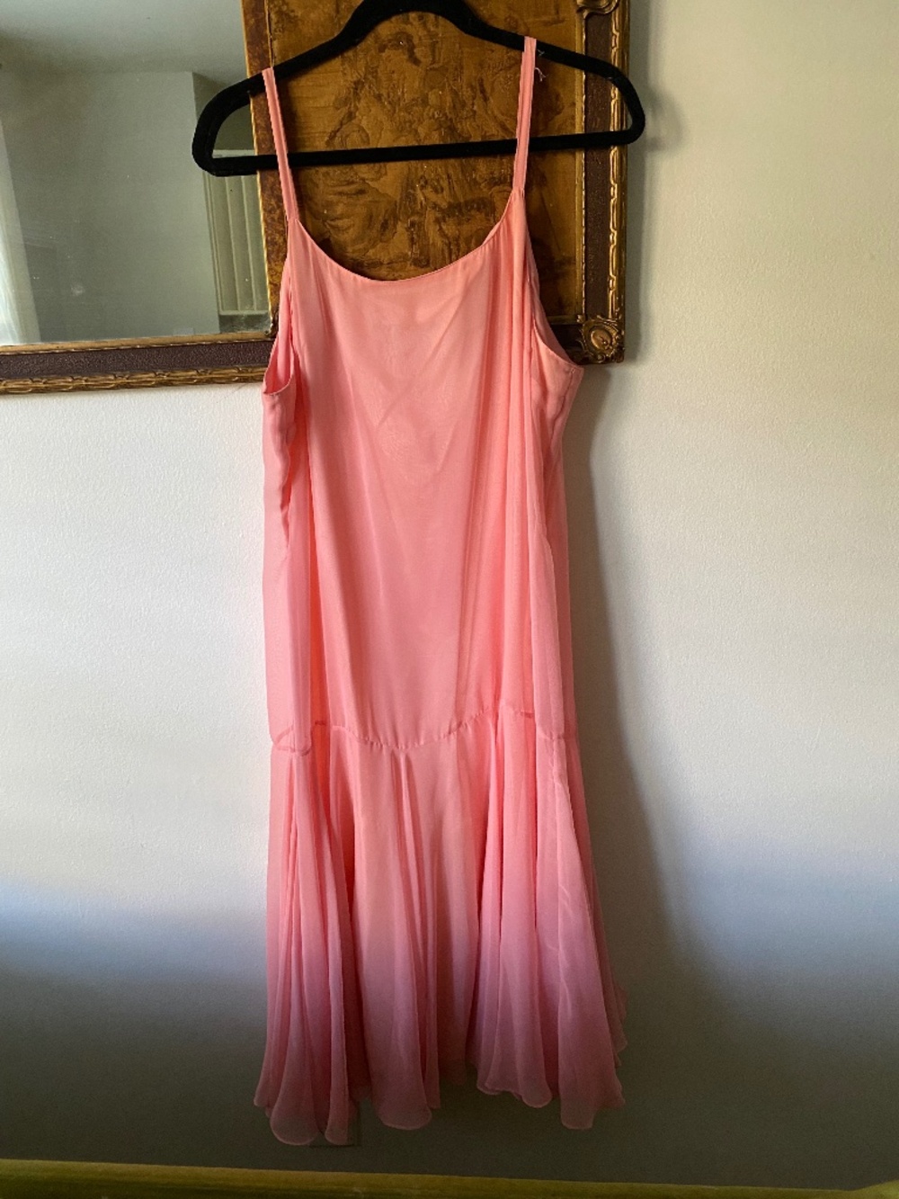 Vintage 1990s Pink Chiffon Drop Waist Slip Dress Size 18 Romantic
